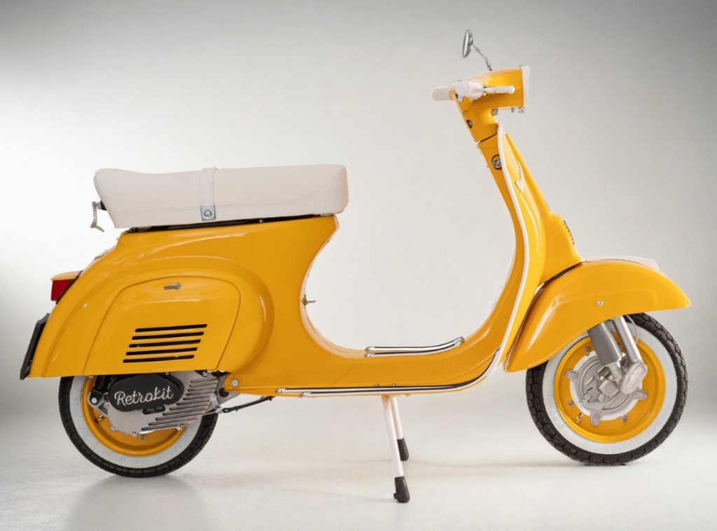 Yellow Vespa restored and converted to electric with Retrokit
